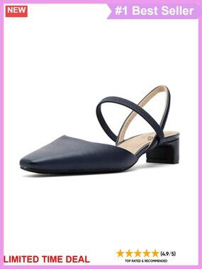 Slingback Block Kitten Heel Square Toe Pump Soft Cushion Comfort